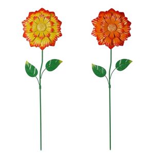 lot 9308 image: Aoutrow 2 Pack Flower Garden Stakes Decor, 26.7 Inches Outdoor Metal Flower Shaking Head Yard Stake Decorations