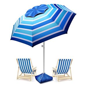 lot 9314 image: Blue 8FT Large Beach Umbrella Level 7 Wind Resistance Design, Sand Anchor, Sand Bag, Portable Outdoor Umbrella with UPF50 UV Protection, Tilt Sun Shelter, Windproof Umbrella for Beach, Patio, Yard
