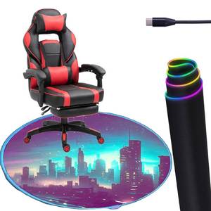 lot 9315 image: DEALZOOM Gaming Chair Mat Circle RGB Color Light - Noise Cancelling, Anti-Slip Gaming Floor Mat Scratch Resistant Computer Gaming Mat for Gaming Chair Chair Mat for Hardwood Floor (Skyline 39)