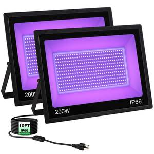 lot 9318 image: Black 200W IP66 Black Light Flood Light for Glow Party  10ft Cable, NEWREACH Waterproof Outdoor LED Black Light for Glow in The Dark, Blacklight Party, Christmas, Birthday, Glow Dance, 2 Pack