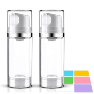 lot 10303 image: Cosywell Airless Pump Bottles 3.4oz100ml Empty Moisturizer Pump Dispenser Airless Cosmetic Pump Container Travel Pump Bottles for Toiletries Shampoo Lotion and Cream Clear 2 Pack