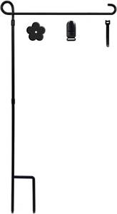 lot 10307 image: YEAHOME Garden Flag Holder Stand, 6mm Weather-Proof Yard Flag Pole Black Metal Powder-Coated Flagpole with Tiger Clip and Rubber Stopper for Garden Flags Outdoor Decoration