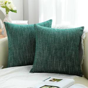 lot 10311 image: DecorUhome Spring Decorative Throw Pillow Covers 18x18 Set of 2, Farmhouse Textured Chenille Square Pillow Covers for Couch Sofa Bed Living Room, Dark Green