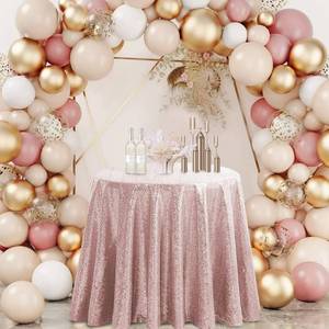 lot 10346 image: Hahuho 50 inch Round Sequin Tablecloth Rose Gold, Glitter Tablecloth for Bridal Shower Decorations, Birthday, Wedding, Dessert, Banquet 50 inch Round, Rose Gold