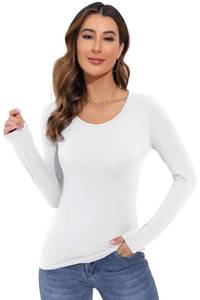 lot 10353 image: Qzzater Womens Long Sleeve T-Shirt Comfy Underscrub Tee Basic Stretch Layer Small White