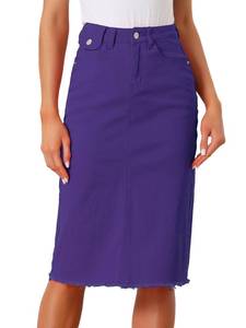lot 10357 image: Allegra K Womens Casual Jean Skirt High Waist Back Slit Stretch Denim Skirts X-Large Purple