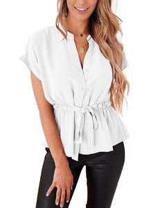lot 10360 image: Womens Button Down Blouses Casual Peplum Summer Tops Dressy Chiffon Work Blouse White&nbsp(size unknown)