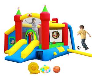 lot 7127 image: WELLFUNTIME Inflatable Bounce House,Jumping Castle Slide with Blower,Kids Bouncer with Ball Pit - Retail $217.69