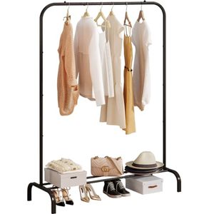 lot 7129 image: SUOERNUO Garment Rack for Hanging Clothes Rack Heavy Duty Portable with Bottom Metal Shelf Drying Coats Shirt,Black (Black)