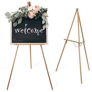 lot 7134 image: STARHOO Wooden Easel Stand for Wedding Sign Poster Picture 63 Beech Wood Display Easel for Floor Adjustable Painting Easel for Canvas