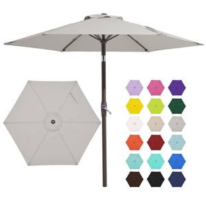 lot 7150 image: JEAREY 7.5FT Patio Umbrella Market Table Umbrella with 6 Sturdy Ribs, Push Button TiltCrank Outdoor Umbrella for Garden, Deck, Backyard, Pool and Beach,Light Grey