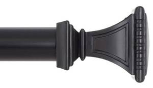 lot 7151 image: Ivilon Decorative Window Curtain Rod - Carved Square Finials, 1 18 in Rod, 48 to 86 in. Black