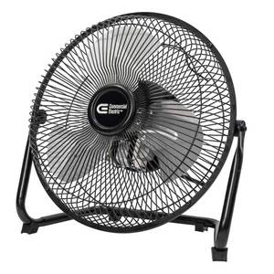 lot 7159 image: A 9 in. 3-Speed High Velocity Floor Fan in Black With Wall Mount Bracket