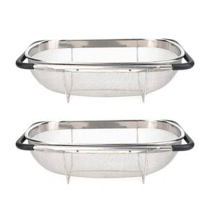 lot 7164 image: Suwimut Over the Sink Oval Colander for Kitchen, Stainless Steel Fine Mesh 6 Quart Strainer Basket with Expandable Rubber Grip Handles for Straining, Draining, Rinsing Fruits, Vegetables