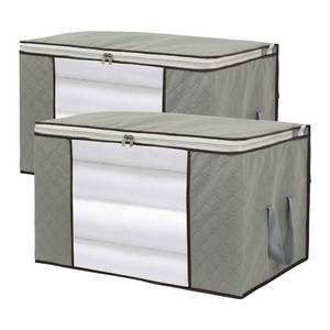 lot 7166 image: A 2 Pack Foldable Large Storage Bags 28 x 20 x 12 (L x W x H) inch for Comforter Quilt Blanket Clothes with Clear Window & Handles - Easy to Fit King Size Comforter Set - Closet Under Bed Organizer