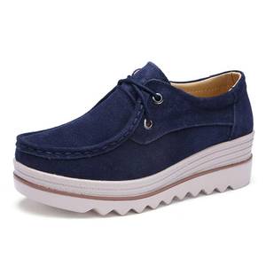 lot 7168 image: Ruiatoo Women Platform Lace Up Loafers Comfort Genuine Suede Wedge Shoes Low Top Moccasins (3089,Deep Blue 40)