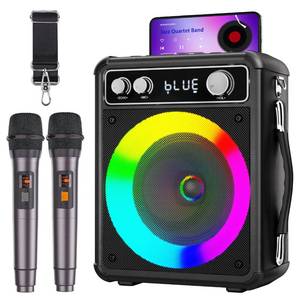 lot 7173 image: BONAOK Karaoke Machine, Portable Bluetooth Speaker with Two Wireless Microphones, PA System with LED Light for Home Party IndoorOutdoor, Karaoke Machine for AdultsKids Supports TWSTFUSBFMAUX - Retail $79.5