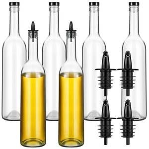 lot 7174 image: Baderke 6 Pack Glass Long Neck Bottles with Pourer and Caps Glass Liquor Bottle Syrup Bottle Clear Wine Bottles with Spout for Liquor Juice Home Party Bar Kitchen Accessories(Plastic)