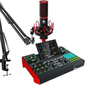 lot 7178 image: Podcast Equipment Bundle, tenlamp G10 USB Audio Interface with DJ Mixer and Sound Board, 48V XLR Condenser Microphone with Stand Boom Arm, Podcast Kit for Phone PC Live Streaming Recording - Retail $233.89