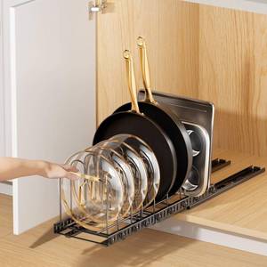 lot 7181 image: PanPanPal Pots and Pans Organizer for under Cabinet, Pull out Pan Organizers inside Cabinet for Kitchen Cabinet Organizers and Storage with Adjustable Dividers and Handled Divider