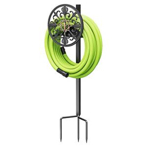 lot 7182 image: GOFORWILD Garden Hose Holder, Decorative Hose Butler Sturdy Water Hose Rack, Durable Wall Hose Hanger, Holds 125-Feet of 58-Inch Hose, Hose Reel, Made of Stainless Cast Aluminum, 7007 ��