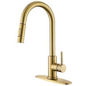 lot 7188 image: Tohlar Gold Kitchen Faucets with Pull-Down Sprayer, Modern Stainless Steel Single Handle Pull Down Kitchen Sink Faucet with Deck Plate, Brushed Gold