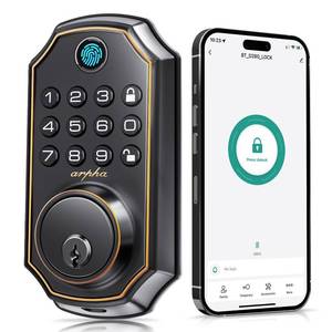 lot 7192 image: ARPHA Keyless Entry Door Lock D280, 5 in 1 Smart Fingerprint Door Lock, Keypad Deadbolt with 2 Keys, One Touch LockUnlock, Auto-Lock, One Time Code, Zinc Alloy