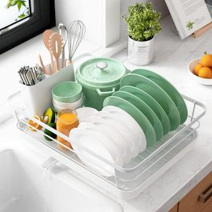 lot 7194 image: Kitsure Dish Drying Rack- Space-Saving Dish Rack, Dish Racks for Kitchen Counter, Stainless Steel Kitchen Drying Rack with a Cutlery Holder,12W x 15L, White