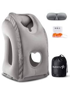 lot 8002 image: Sunany Travel Pillow, Inflatable Neck Pillow Used for AirplanesCarsBusesTrainsOffice Napping with Eye MaskEarplugs (Gray)