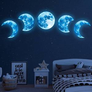 lot 8009 image: A 10Pcs Glow in The Dark Moon Wall Decals Large Luminous Space Planet Moon Phases Wall Sticker Glow in The Dark Stickers for Ceiling Removable Vinyl Boho Wall Decor for Kids Boys Girls Bedroom Nursery