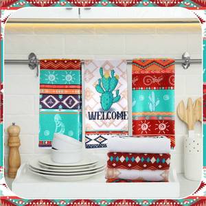 lot 8451 image: Kajaia Aztec Theme Kitchen Towels Southwestern Dish Towels Native Hand Towels Decorative for Absorbent Drying Cloth Turquoise Geometric Ethnic Microfiber Tea Towels for Home Housewarming Gift