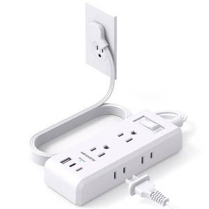 lot 8452 image: Flat Plug Power Strip, Ultra Thin Extension Cord, 6 Outlets 3 USB Ports(2 USB C), 5ft Multiple Outlet Extender with Wall Mount No Surge Protector for Dorm Room, Cruise, Travel Essentials