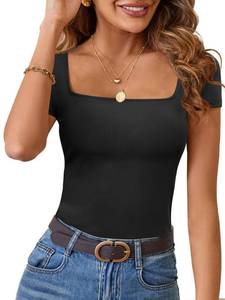 lot 8482 image: MEROKEETY Womens 2024 Summer Short Sleeve Tops Square Neck Slim Fit Y2k Casual Basic Shirts Tee, Black, M