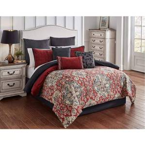 lot 9253 image: Riverbrook Home 100% Polyester Comforter Set, Queen, Sadler - RedGray, 9 Piece Set King Size