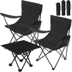 lot 9255 image: Purpeak 3 Pcs Portable Camping Chair Adult Outdoor Oxford Fabric Folding Chair Sturdy Foldable Lightweight Lawn Camp Chairs with Mesh Cup Holder for Travel Outside Camp Beach Fishing Sports(Black)
