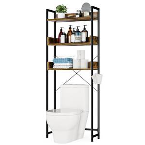 lot 9257 image: OTK Over-The-Toilet Storage, 3 Tier Bathroom Organizer Shelf, Freestanding Space Saver with Toilet Paper Holder, Multifunctional Over The Toilet Rack, Vintage