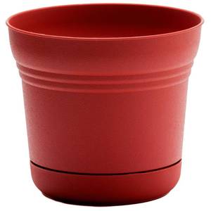 lot 9258 image: Bloem Saturn Round Planter with Saucer Tray 14in - Burnt Red - Durable Plastic Pot, Matte Finish, Removable Saucer, for Indoor & Outdoor Use, Gardening, 5 Gallon Capacity