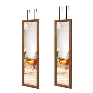 lot 9260 image: HORLIMER 2 Pack 12x42 inch Full Length Mirror with Carved Wood Grain Pattern for Wall Mounted and Over The Door Hanging, Large Vintage Door Mirrors for Bedroom, Living Room, Bathroom, Bronze
