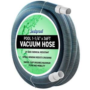 lot 9268 image: Swimming Pool Vacuum Hose 1-14in x 36-Ft, Swivel Cuff Kinkproof Design, Made in USA, Connects to Vacuum Head, Skimmer, Filter Pump for Cleaning Above Ground or In Ground Pools