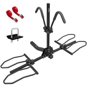 lot 9269 image: PINGDIR 2in Hitch Mount Bike Rack, 2 Bike Folding Tiltable Platform Style Carrier 150lbs for Standard, Fat Tire, and Electric Bicycles with Hitch stabilizer,Trailer Hitch Lock, 2 Ratchet Straps