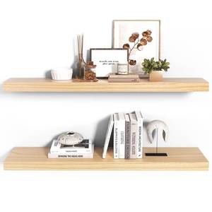 lot 9272 image: Habudda Floating Shelves, Wood Wall Shelf, Natural Wooden Home Decor for Bathroom Kitchen Bedroom, Hanging Mounted Invisible Bracket, Extra Long 35.5 Inch, Set of 2 - Retail $79.31
