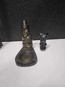 lot 182 image: Lot of 2 carved Mayan gods for home decor