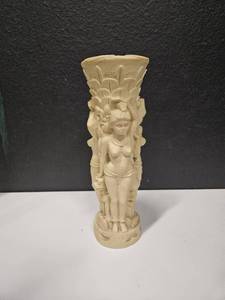 lot 198 image: Vintage Hand Carved Resin Asian or Egyptian Inspired Candle Holder or vase, design of half naked women and animals