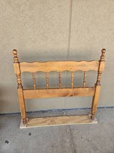 lot 224 image: Twin size Wooden Head board with hand built base under it