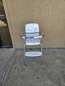 lot 233 image: Old Fashioned Metal highchair with crayons design cover