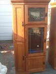 Beautiful mission style wood cabinet with light up display area inside storage very nice cabinet