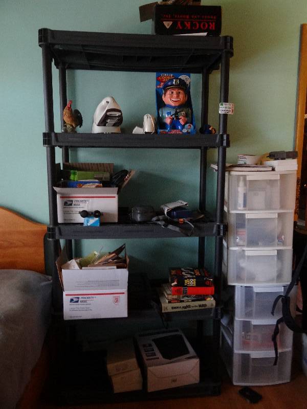 lot 6532 image: Shelf & Content, 2 Plastic File Cabinets & Contents