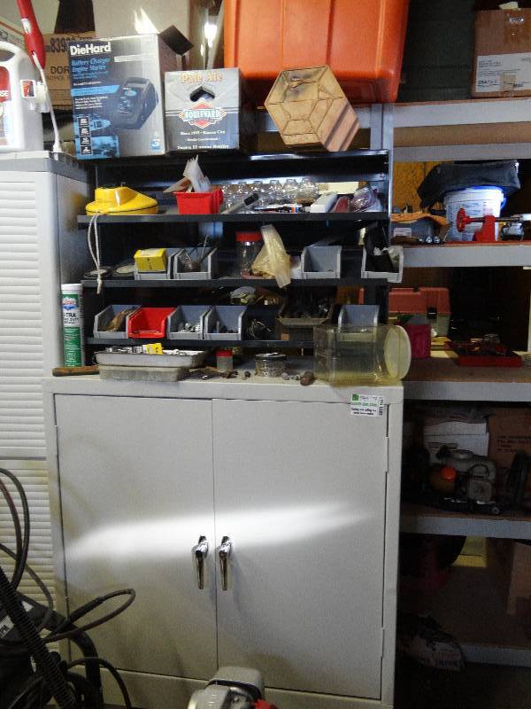 lot 6543 image: Metal Roll Cabinet & Content on Top  & Inside