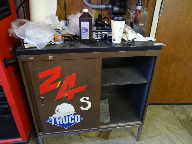 lot 6560 image: Metal Cabinet w Contents Inside & On Top