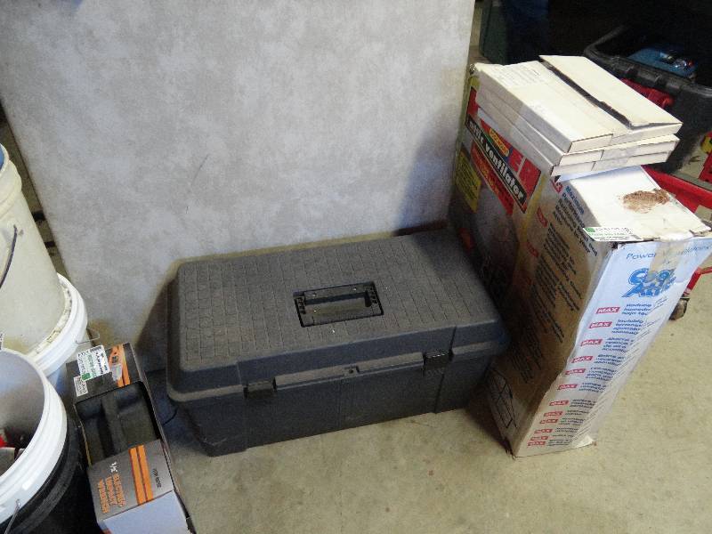 lot 6565 image: Tool Box  Card Table  Unknown Metal Discs  Attic Ventilator